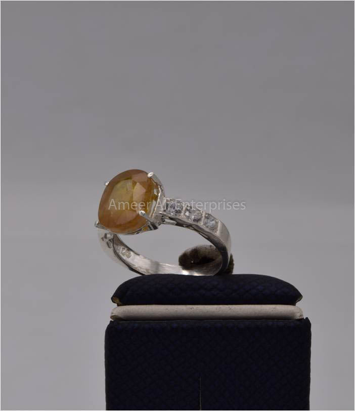 AAE 1568 Chandi Ring 925, Stone: Yellow Sapphire (Pukhraj)