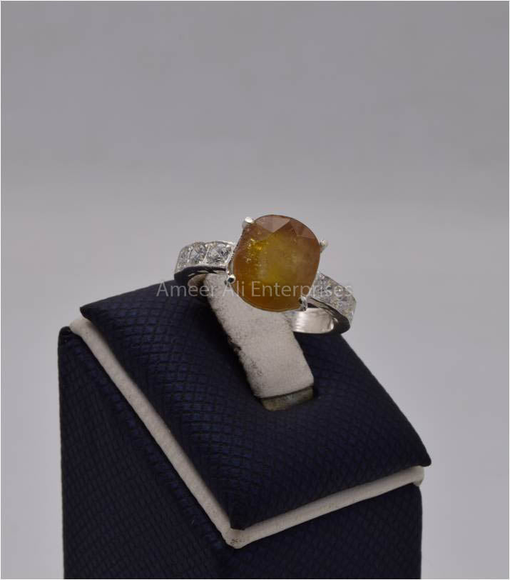 AAE 1568 Chandi Ring 925, Stone: Yellow Sapphire (Pukhraj)