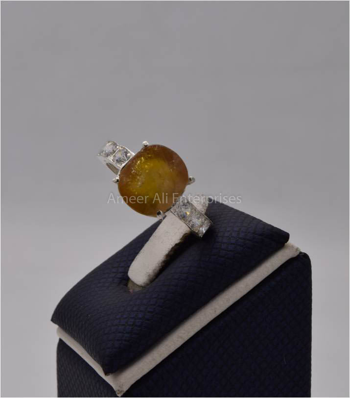 AAE 1568 Chandi Ring 925, Stone: Yellow Sapphire (Pukhraj)