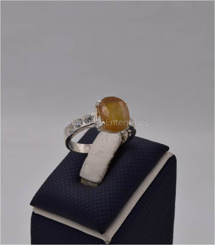 AAE 1568 Chandi Ring 925, Stone: Yellow Sapphire (Pukhraj)