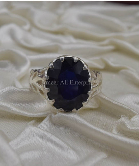 AAE 1433 Chandi Ring 925, Stone: Blue Sapphire (Neelam)