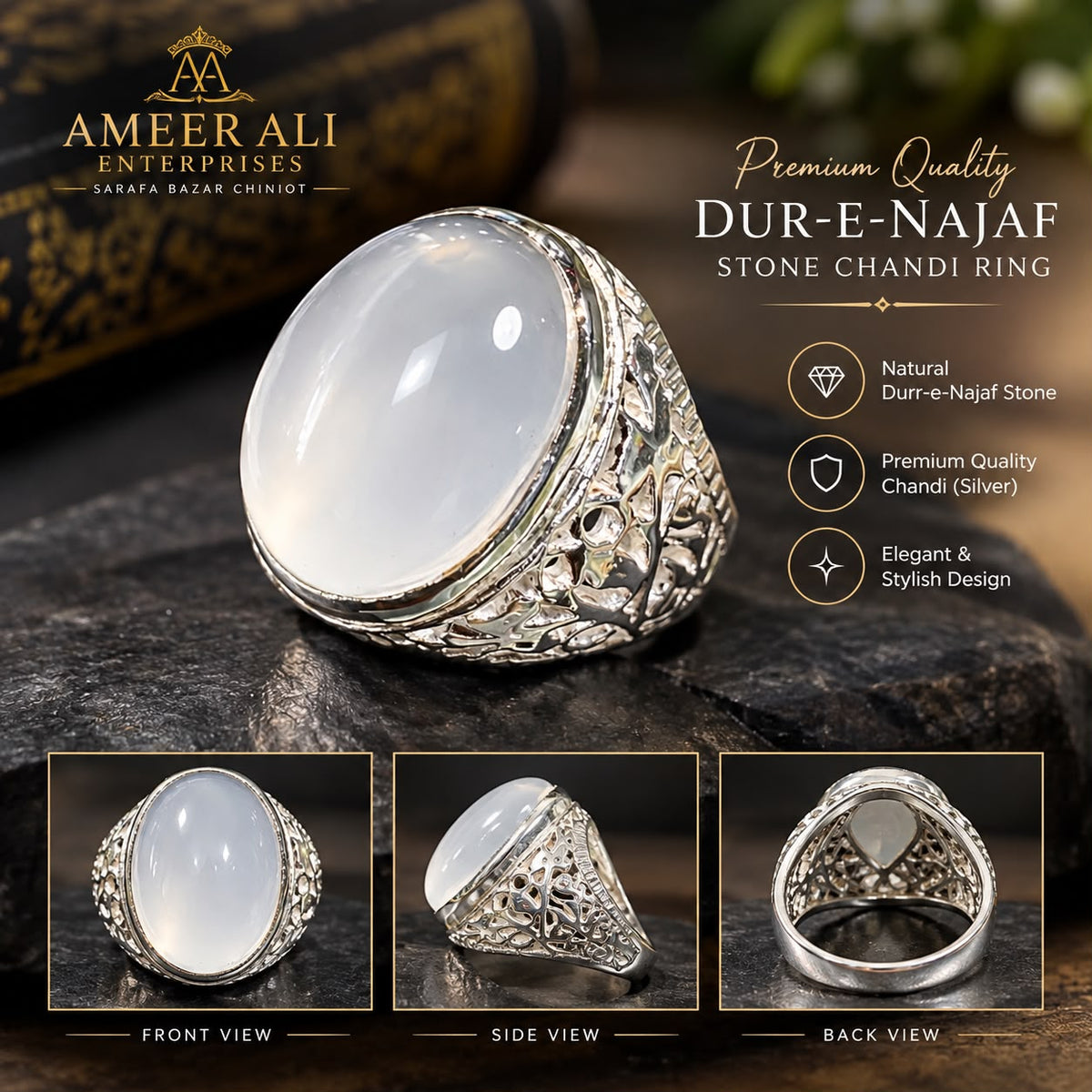 AAE 7780 Chandi Ring 925, Stone: Dur e Najaf