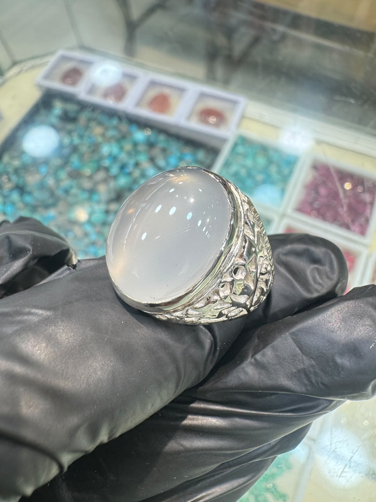 AAE 7780 Chandi Ring 925, Stone: Dur e Najaf