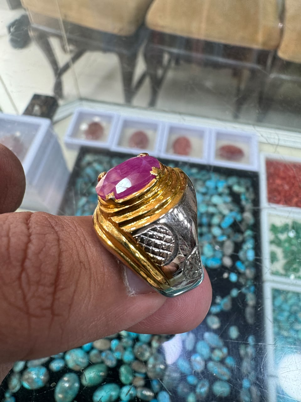 AAE 7783 Chandi Ring 925, Stone Ruby Yaqoot