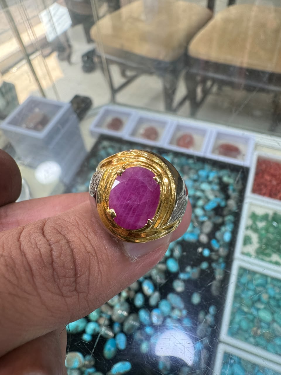 AAE 7783 Chandi Ring 925, Stone Ruby Yaqoot