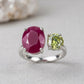AAE 7784 Chandi Ring 925, Stone: Ruby (Yaqoot) & Green Moissanite