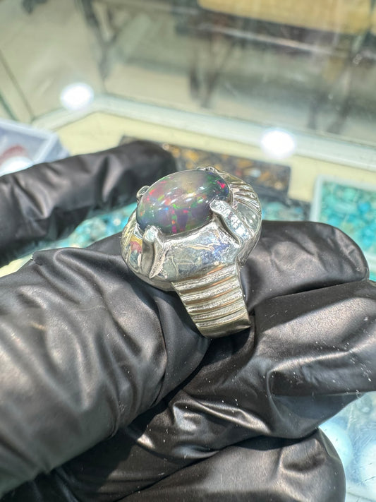 AAE 7789 Chandi Ring 925, Stone: Opal (Black)