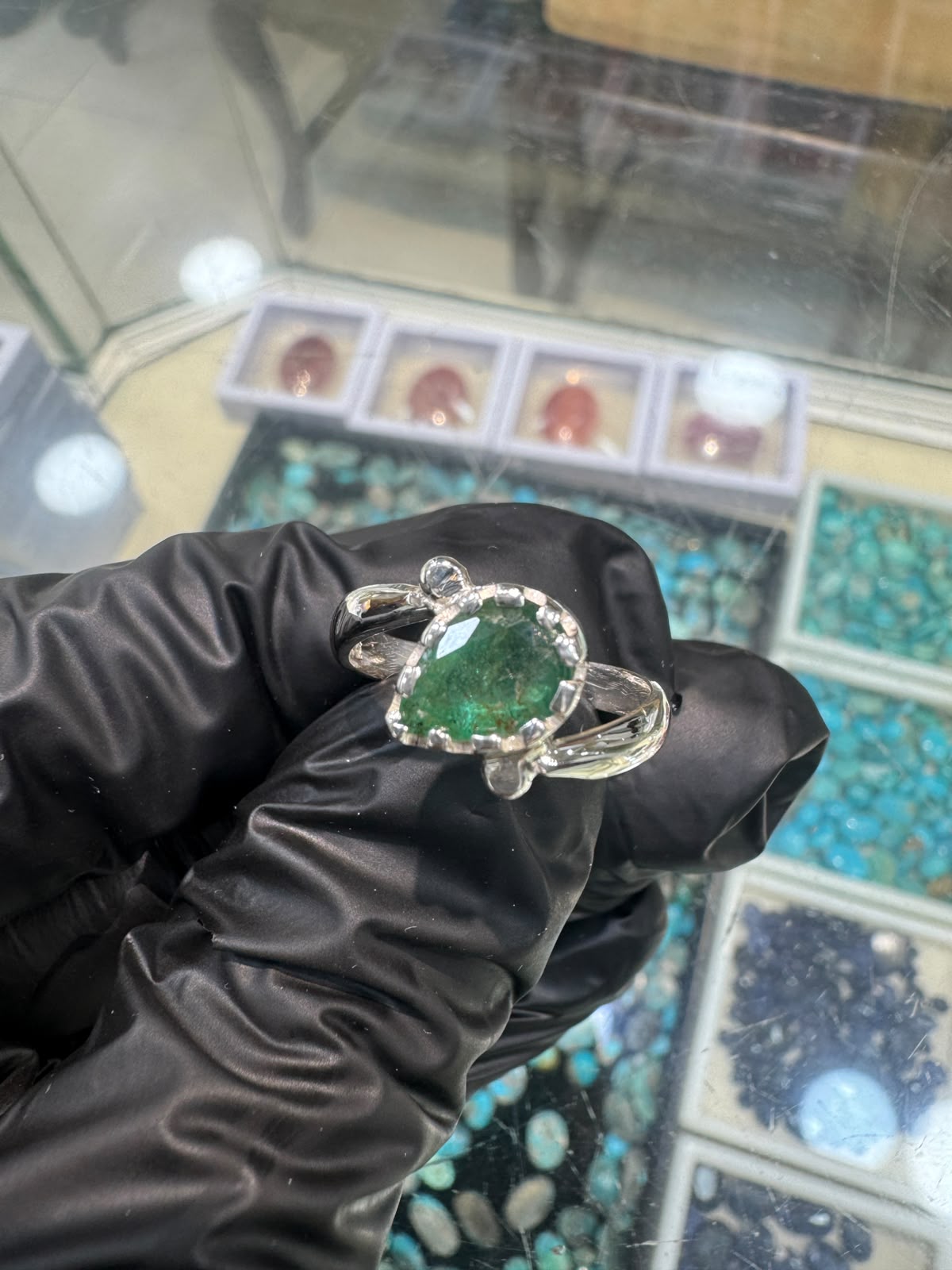AAE 7782 Chandi Ring 925, Stone Emerald (Zamurd)