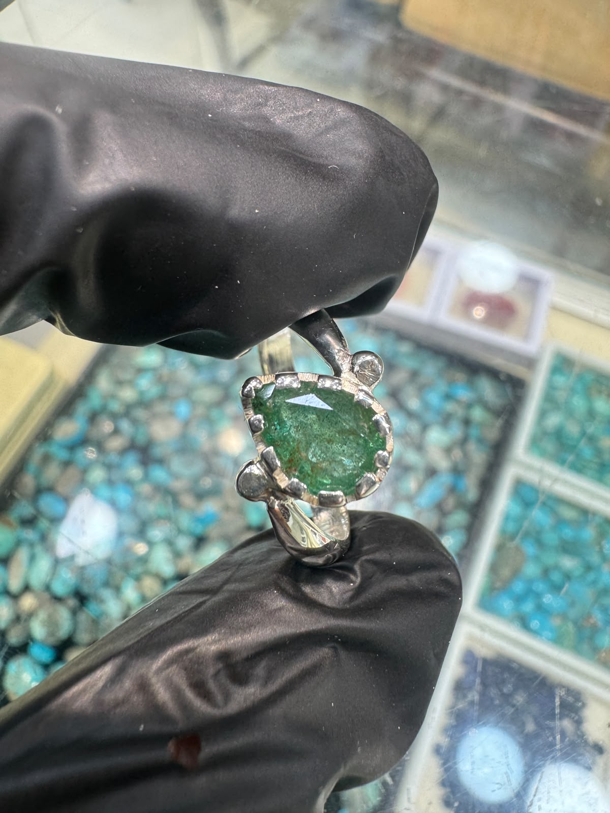 AAE 7782 Chandi Ring 925, Stone Emerald (Zamurd)