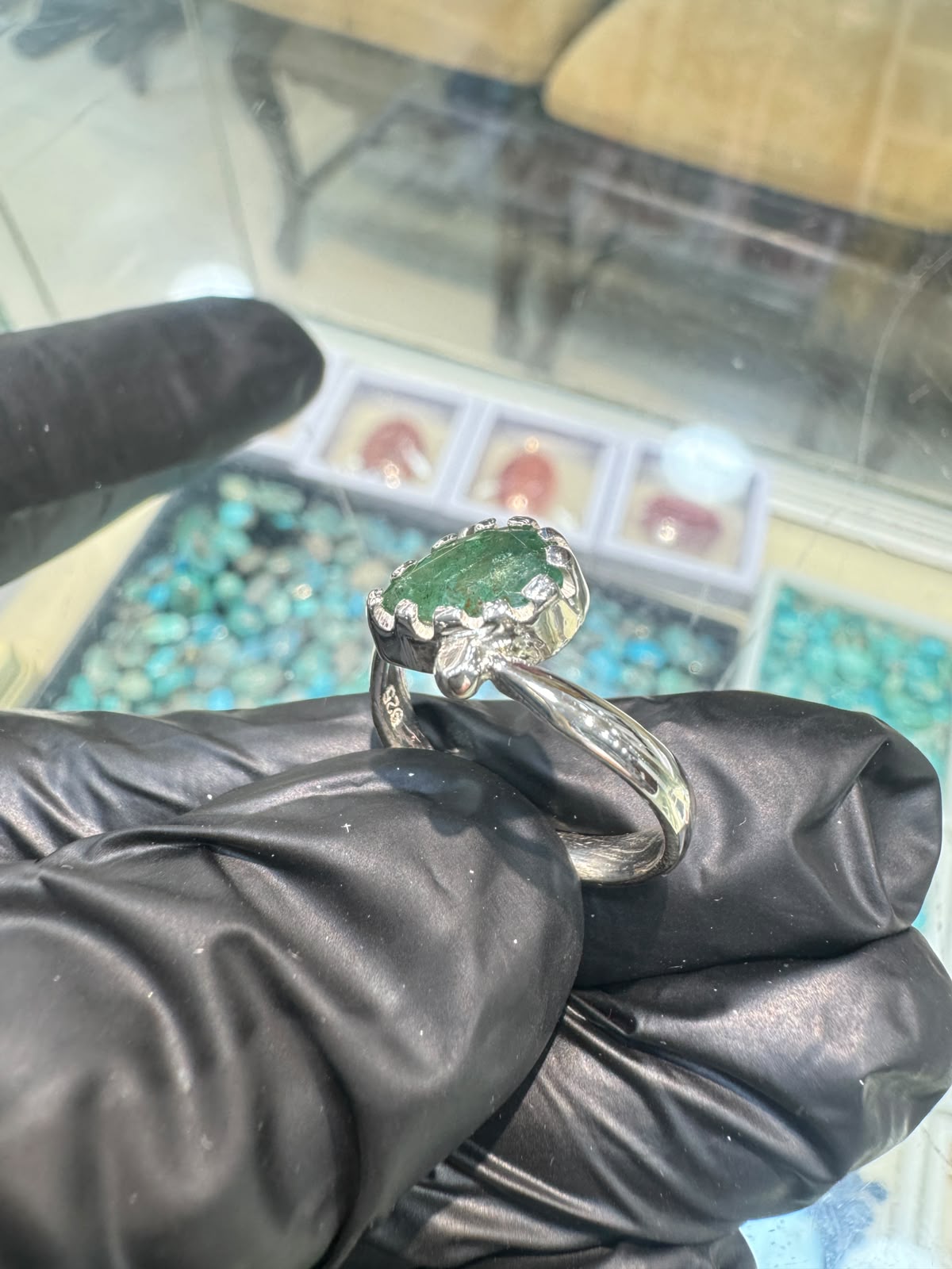 AAE 7782 Chandi Ring 925, Stone Emerald (Zamurd)