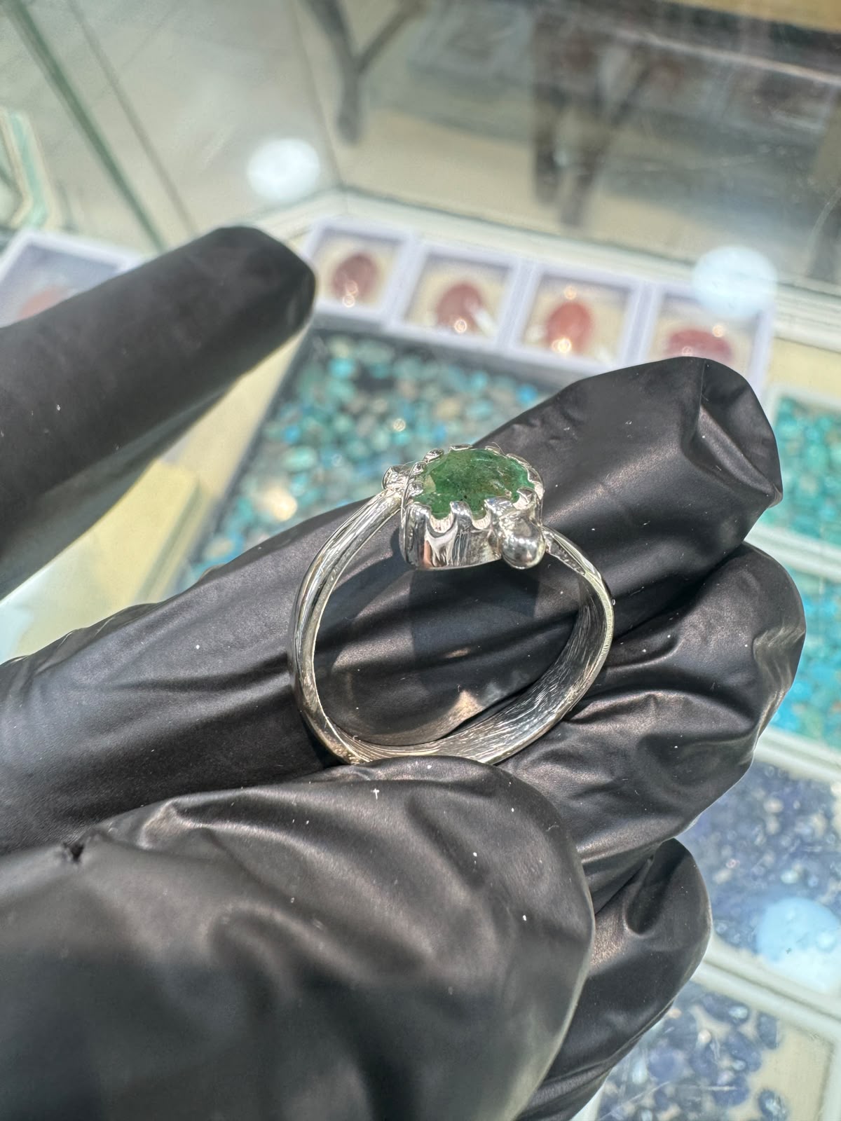 AAE 7782 Chandi Ring 925, Stone Emerald (Zamurd)