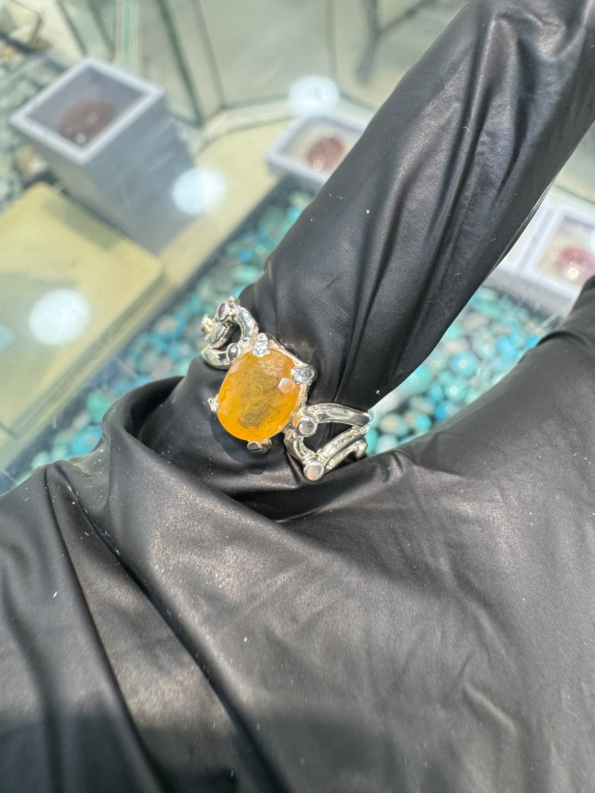 AAE 6500 Chandi Ring 925, Stone: Pukhraj