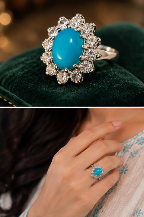 AAE 1216 Chandi Ring 925, Stone: Feroza (Turquoise)