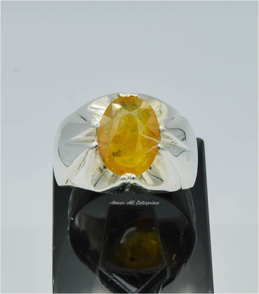 AAE 6244 Chandi Ring 925, Stone: Pukhraj