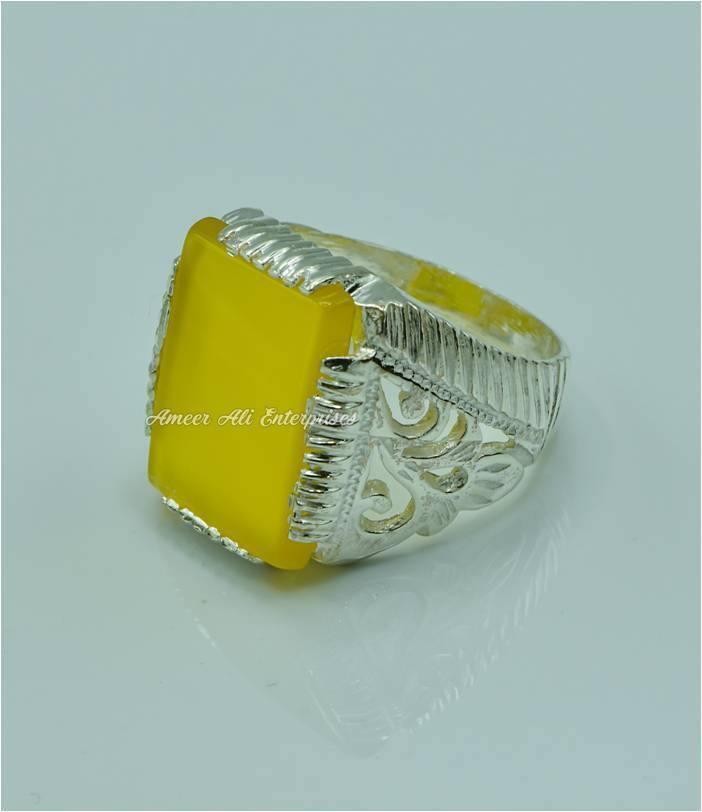 AAE 6765 CHANDI RING 925, STONE: YELLOW AQEEQ - AmeerAliEnterprises