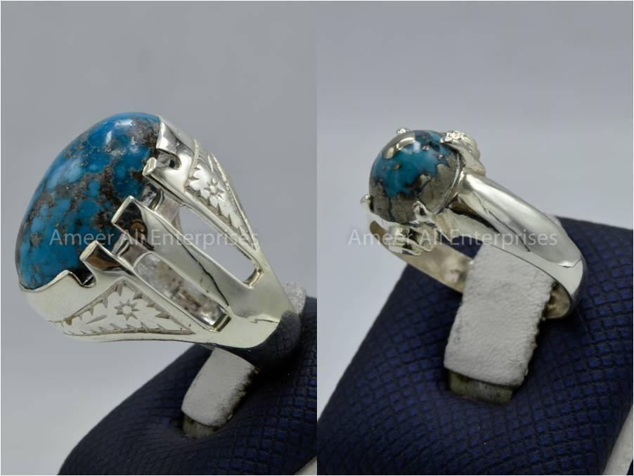 Silver Couple Rings: Pair 121,  Stone: Shajri Feroza - AmeerAliEnterprises