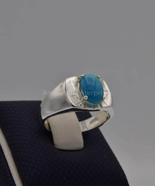 AAE 7722 Chandi Ring 925, Stone: Feroza (Turquoise) - AmeerAliEnterprises