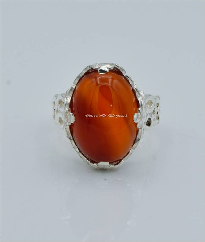 AAE 6594 Chandi Ring 925, Stone: Red Aqeeq