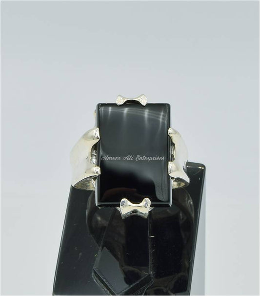 AAE 6283 Chandi Ring 925, Stone: Black Aqeeq