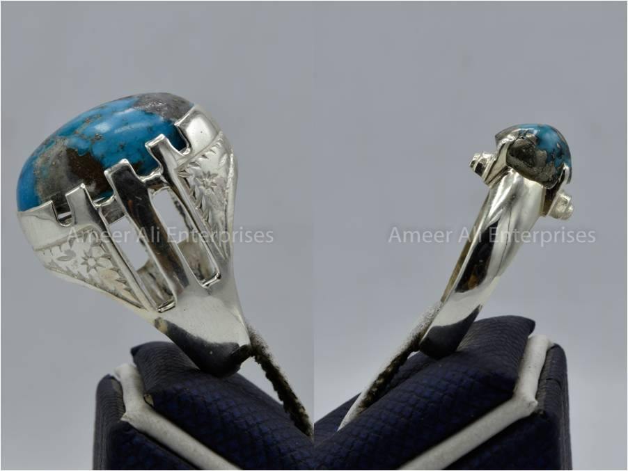 Silver Couple Rings: Pair 121,  Stone: Shajri Feroza - AmeerAliEnterprises