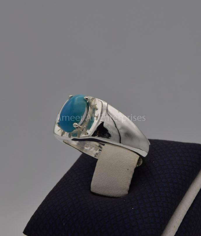 AAE 7722 Chandi Ring 925, Stone: Feroza (Turquoise) - AmeerAliEnterprises