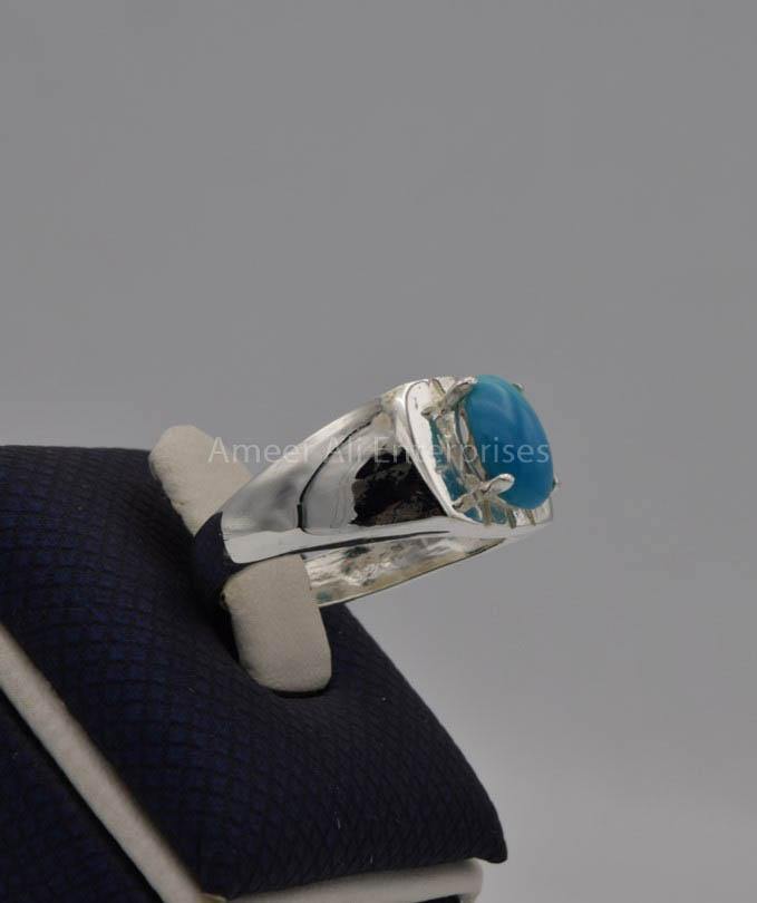 AAE 7722 Chandi Ring 925, Stone: Feroza (Turquoise) - AmeerAliEnterprises