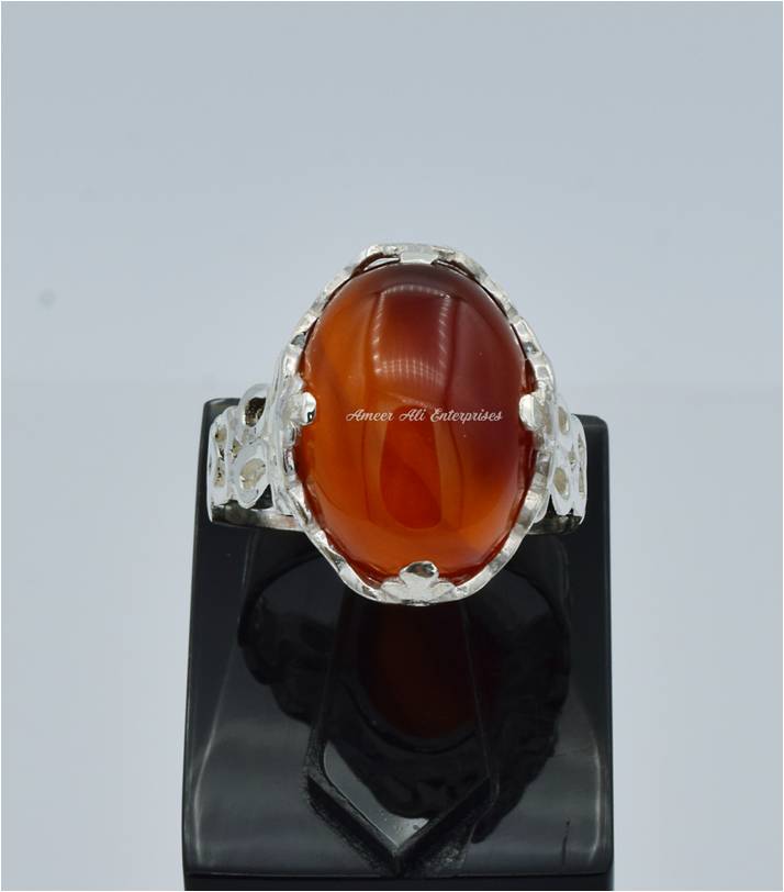AAE 6594 Chandi Ring 925, Stone: Red Aqeeq