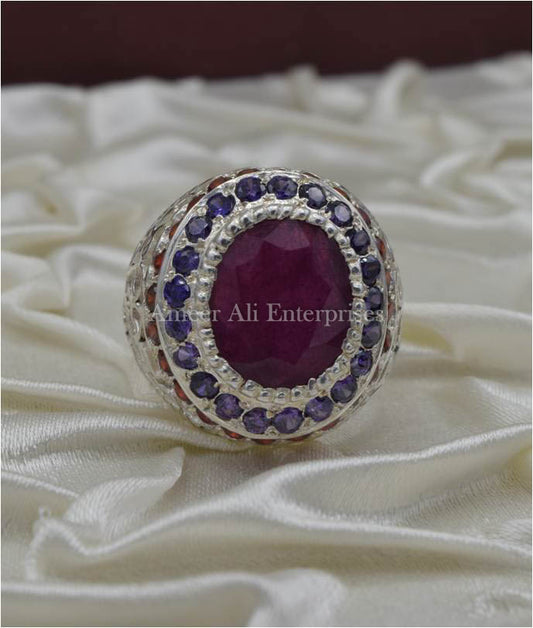 AAE 3629 Chandi Ring 925, Stone: Ruby (Yaqoot)