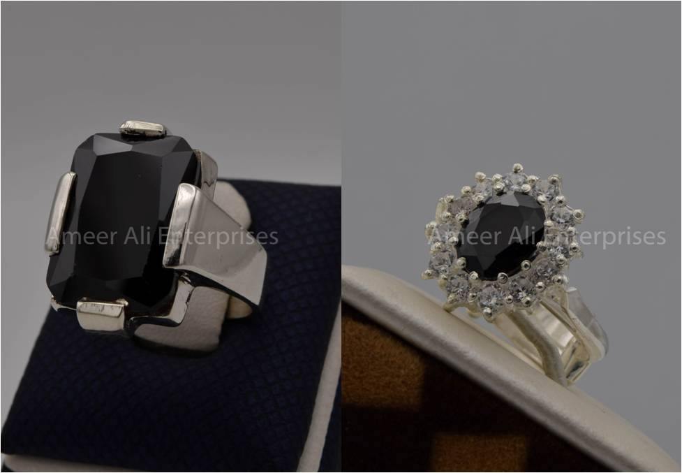 Silver Couple Rings: Pair 34,  Stone: Zircon - AmeerAliEnterprises