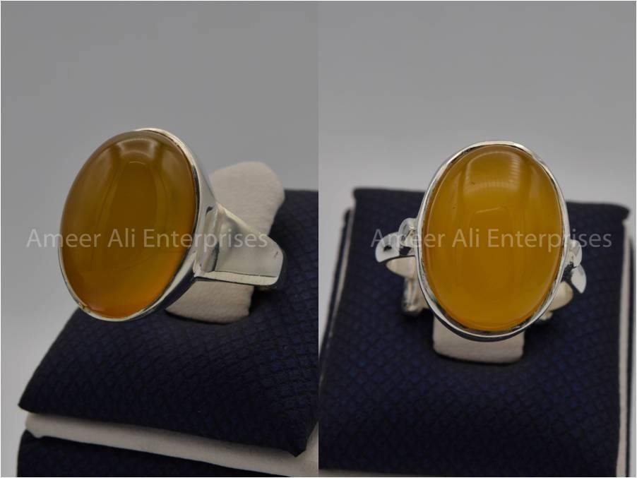 Silver Couple Rings: Pair 58, Stone: Yellow Aqeeq (Agate) - AmeerAliEnterprises