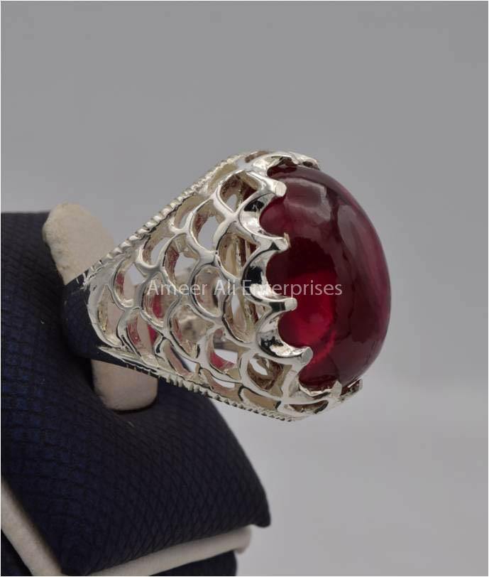 AAE 2202 Chandi Ring 925, Stone: Irani Poota Yaqoot (Anari Yaqoot) - AmeerAliEnterprises