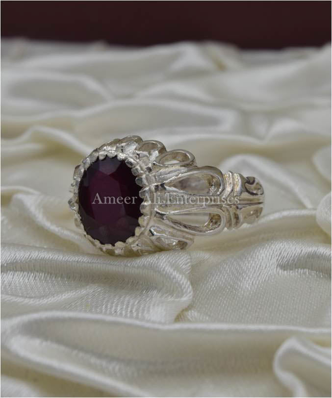 AAE 3427 Chandi Ring 925, Stone: Ruby (Yaqoot)