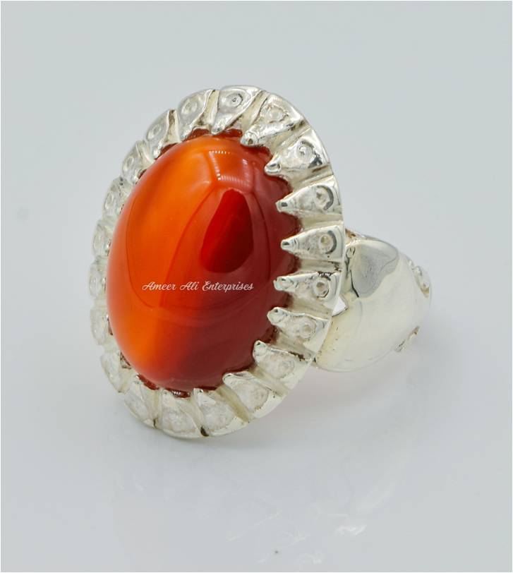 AAE 6232 Chandi Ring 925, Stone: Red Aqeeq