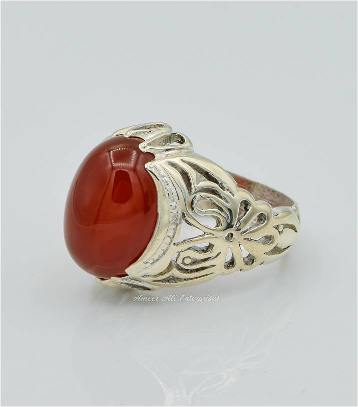 AAE 6291 Chandi Ring 925, Stone: Red Aqeeq