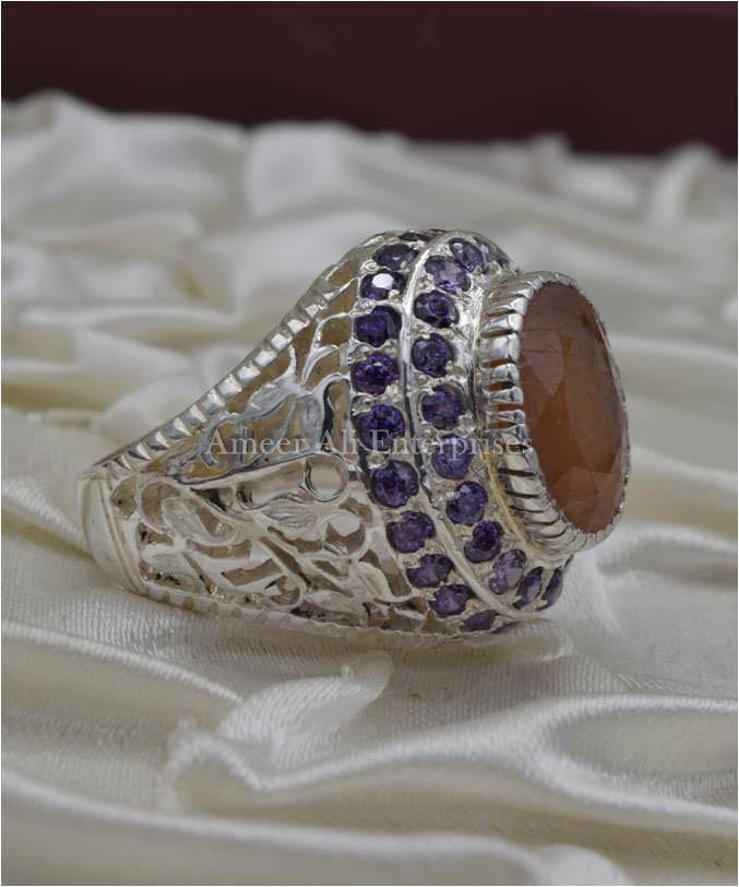 AAE 1121 Chandi Ring 925, Stone: Yellow Sapphire (Pukhraj) - AmeerAliEnterprises
