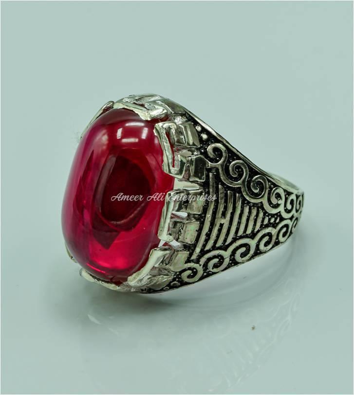 AAE 6767 CHANDI RING 925, STONE: IRANI POOTA YAQOOT (ANARI YAQOOT) - AmeerAliEnterprises