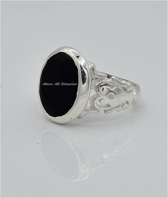 AAE 6593 Chandi Ring 925, Stone: Black Aqeeq