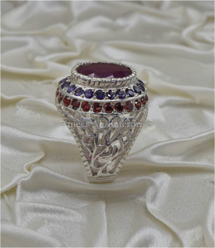 AAE 3629 Chandi Ring 925, Stone: Ruby (Yaqoot)