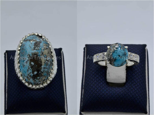 Silver Couple Rings: Pair 118,  Stone: Shajri Feroza - AmeerAliEnterprises