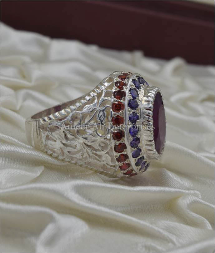 AAE 3629 Chandi Ring 925, Stone: Ruby (Yaqoot)