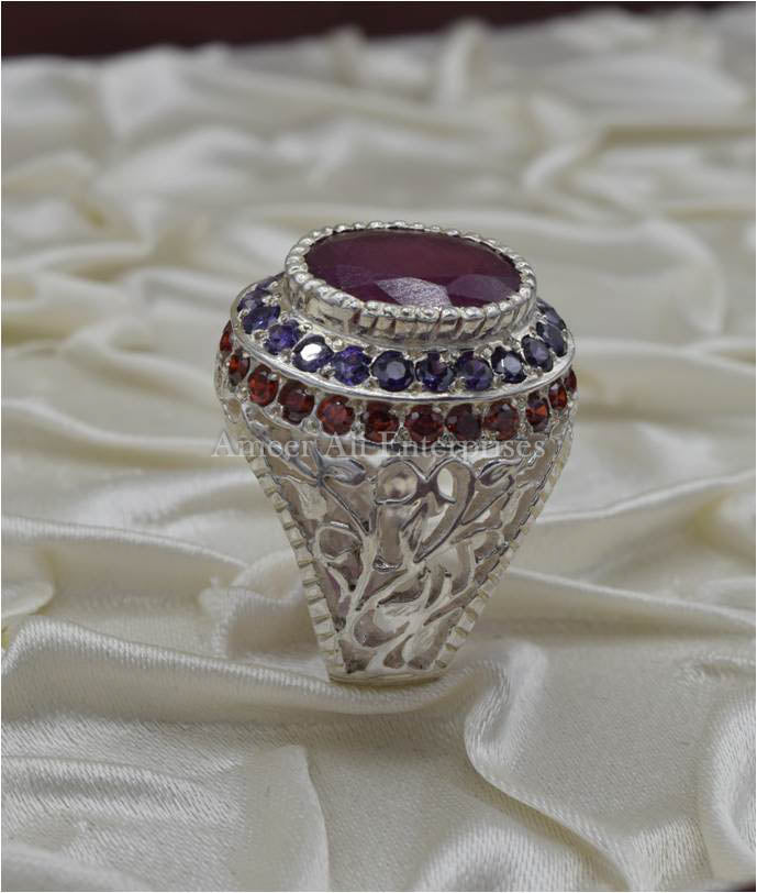 AAE 3629 Chandi Ring 925, Stone: Ruby (Yaqoot)