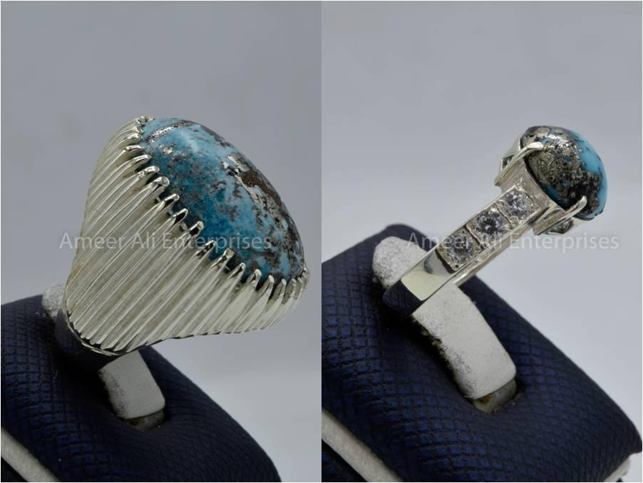 Silver Couple Rings: Pair 118,  Stone: Shajri Feroza - AmeerAliEnterprises