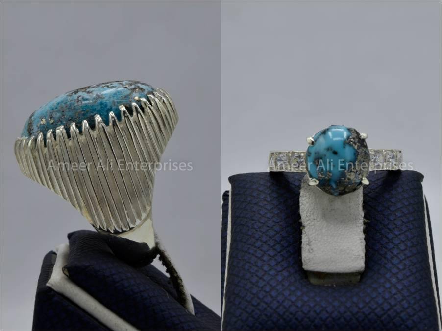 Silver Couple Rings: Pair 118,  Stone: Shajri Feroza - AmeerAliEnterprises