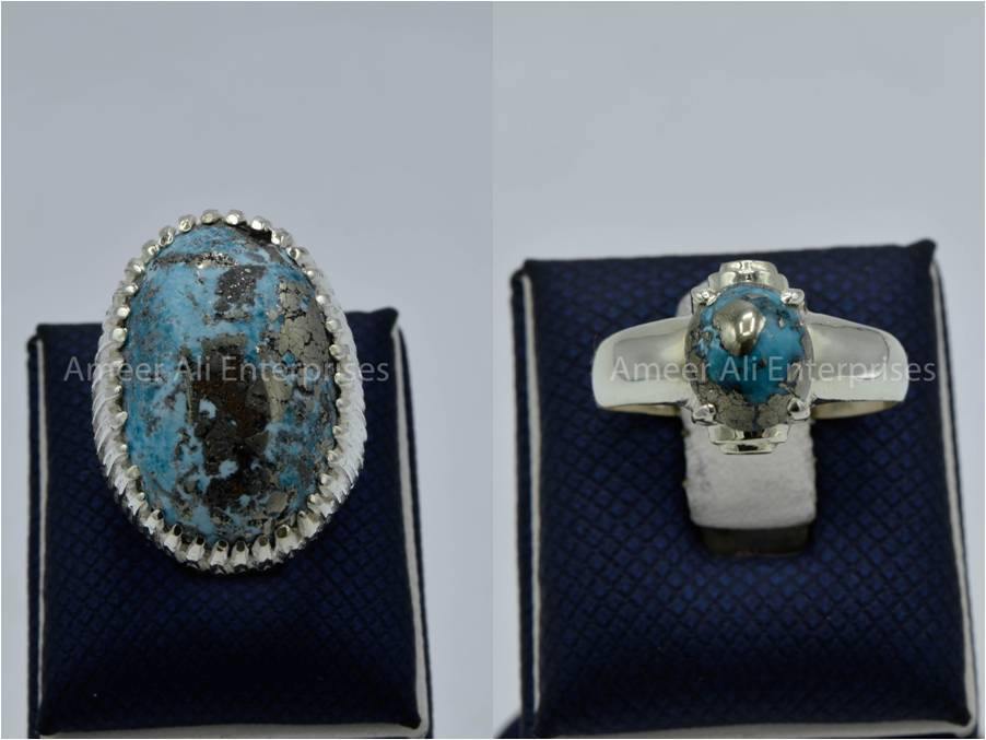 Silver Couple Rings: Pair 119,  Stone: Shajri Feroza - AmeerAliEnterprises
