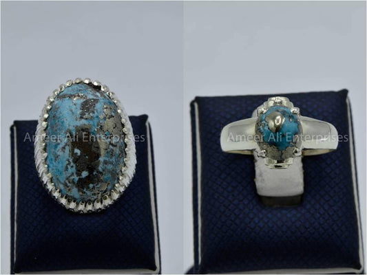 Silver Couple Rings: Pair 119,  Stone: Shajri Feroza - AmeerAliEnterprises
