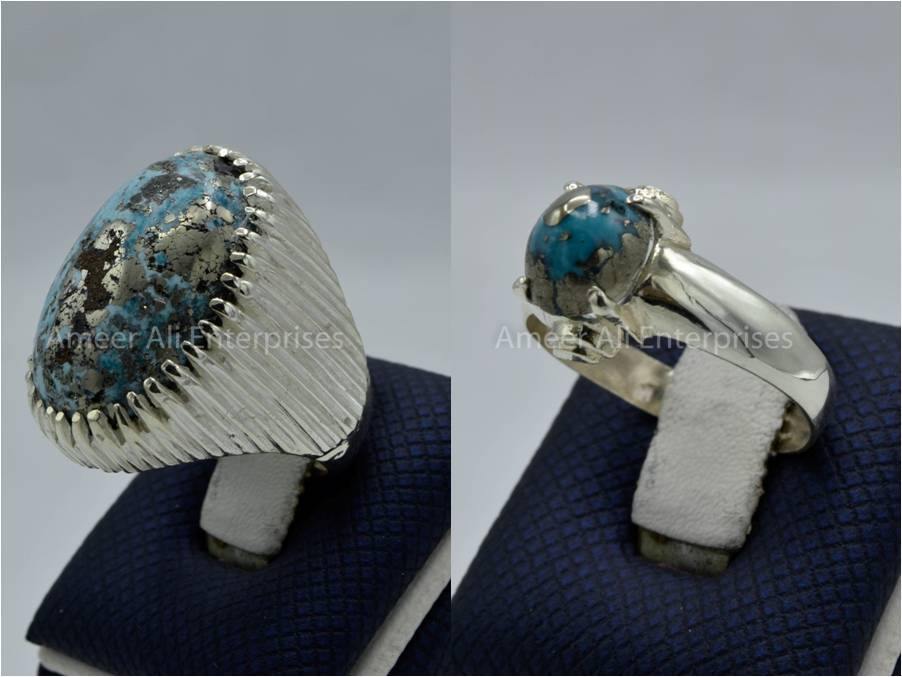Silver Couple Rings: Pair 119,  Stone: Shajri Feroza - AmeerAliEnterprises