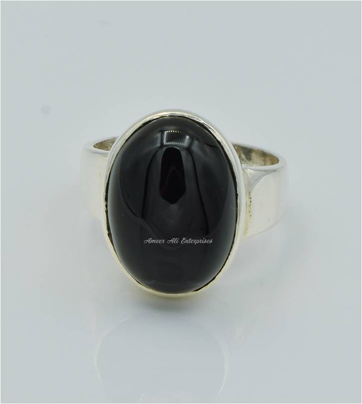 AAE 4383 Chandi Ring 925, Stone: Black Aqeeq