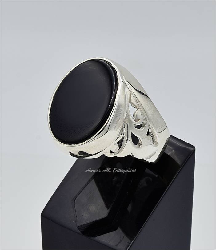 AAE 6651 Chandi Ring 925, Stone: Aqeeq