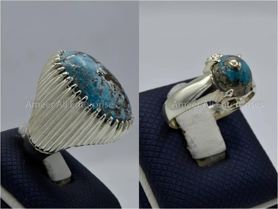 Silver Couple Rings: Pair 119,  Stone: Shajri Feroza - AmeerAliEnterprises