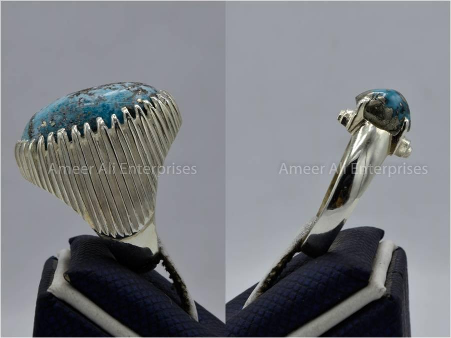 Silver Couple Rings: Pair 119,  Stone: Shajri Feroza - AmeerAliEnterprises